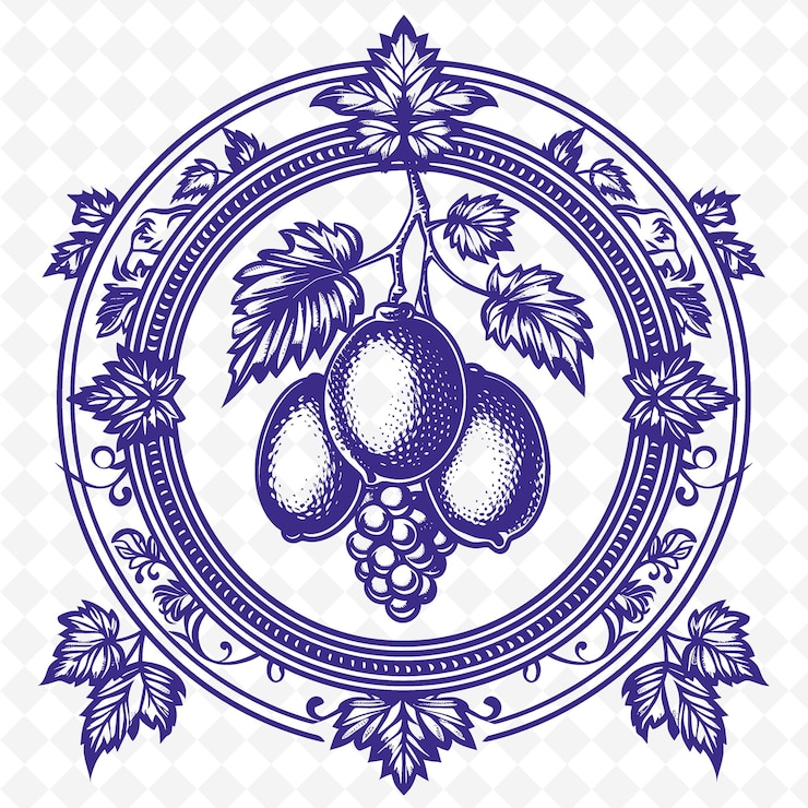 PSD exotic sapote medallion logo con bordo di vite d'uva e appendere disegni vettoriali creativi e minimalisti