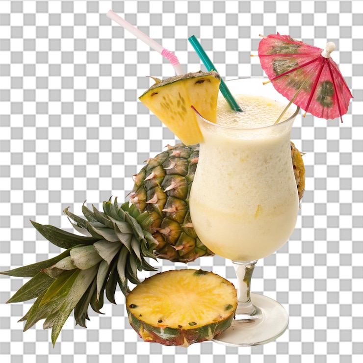 PSD exótica bebida de pina colada aislada sobre un fondo transparente