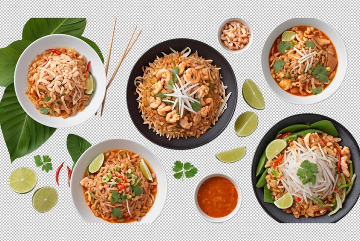 PSD experiencia de comida tradicional de la calle pad thai