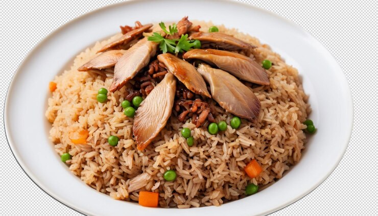 PSD experiência culinária saborosa de arroz e pato
