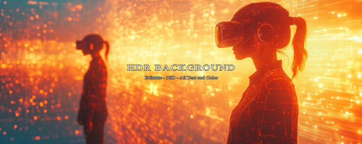 PSD experiencia inmersiva de realidad virtual una mujer explorando un mundo digital futurista