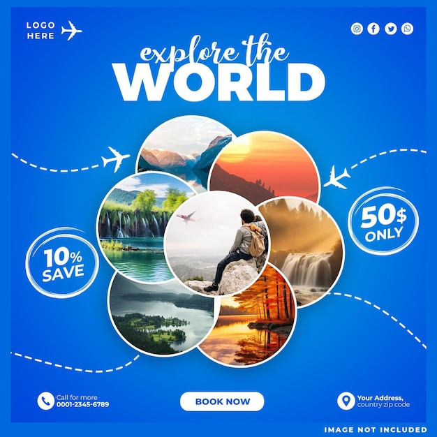 PSD explora el mundo template de redes sociales de viajes