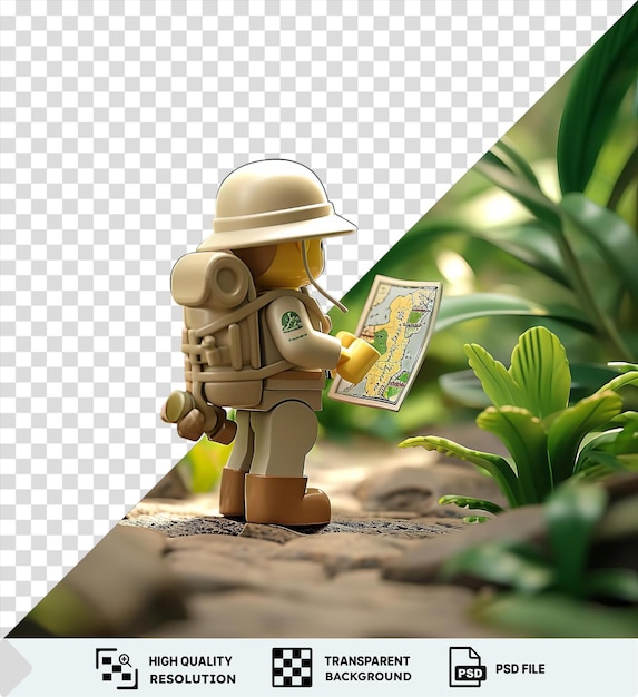 Explorador 3d en la jungla con un mapa en la mano