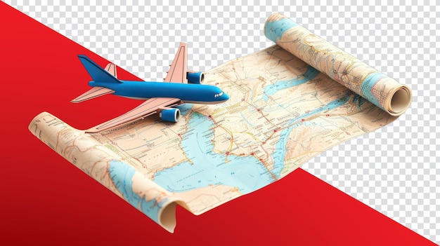 Explorando nuevos horizontes con un mapa antiguo y un modelo de avión de fondo transparente