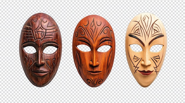 Explore a arte das máscaras de madeira esculpidas à mão Um conjunto único de três perfeitos para decoração doméstica e eventos temáticos