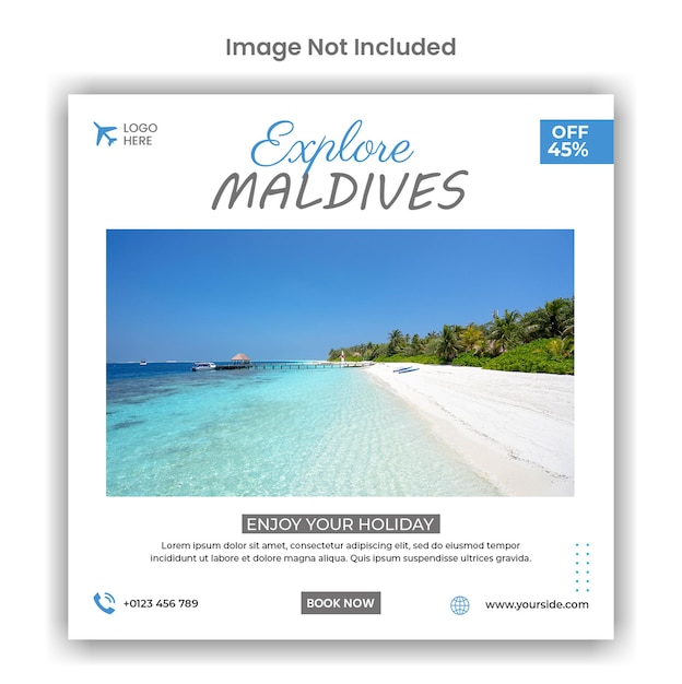 Explore as redes sociais da agência de viagens das Maldivas ou o design do modelo de postagem do Instagram