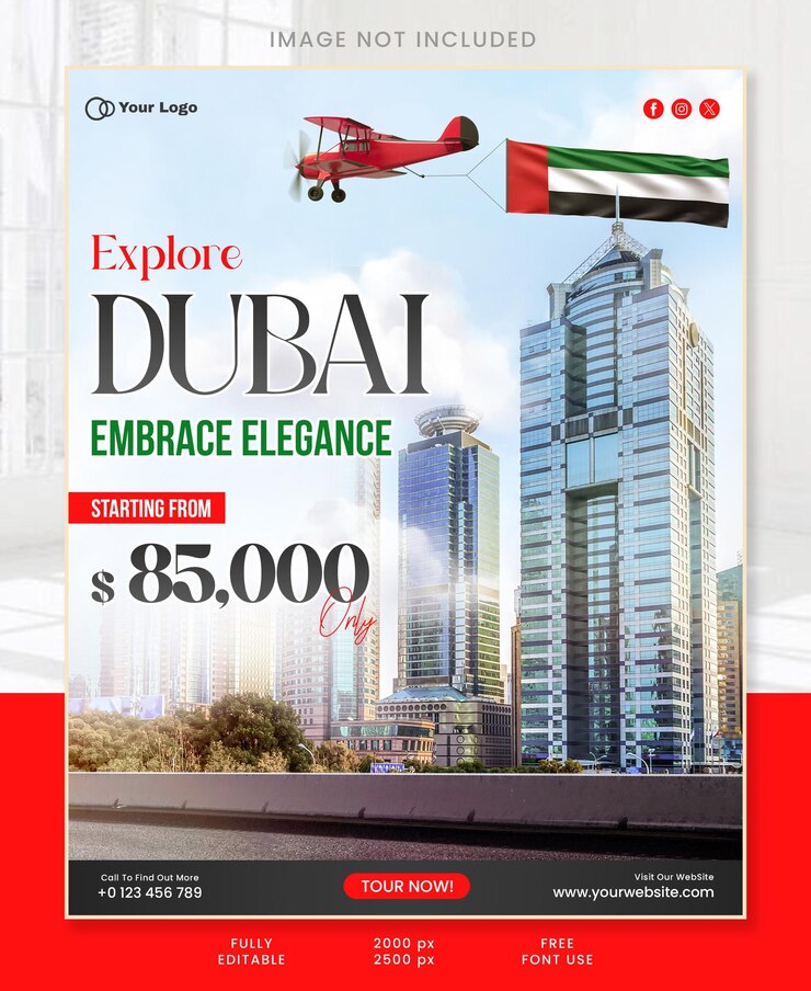 PSD explore dubai embrace elegance viajes y tours de lujo