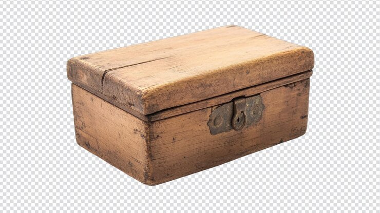 PSD explore el encanto atemporal de una caja de madera antigua con tapa articulada perfecta para almacenamiento o uso decorativo