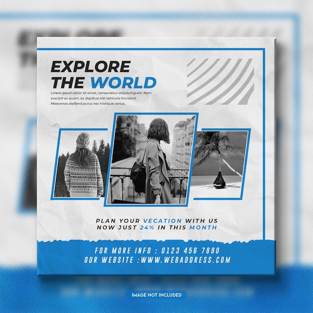 PSD explore o modelo de banner de mídia social de viagens pelo mundo