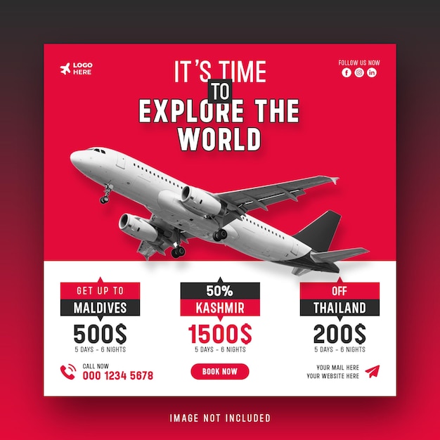 PSD explore o mundo de viagens e turismo mídias sociais post web banner design de folheto quadrado