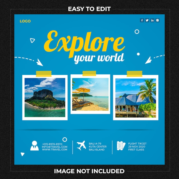 Explore seu modelo de postagem de instagram de mídia social de viagem mundial