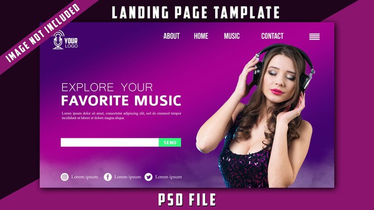 Explore su plantilla de página de aterrizaje de música PSD