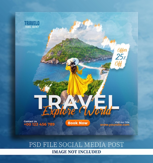 Explore world travel publicación en redes sociales diseño de banner