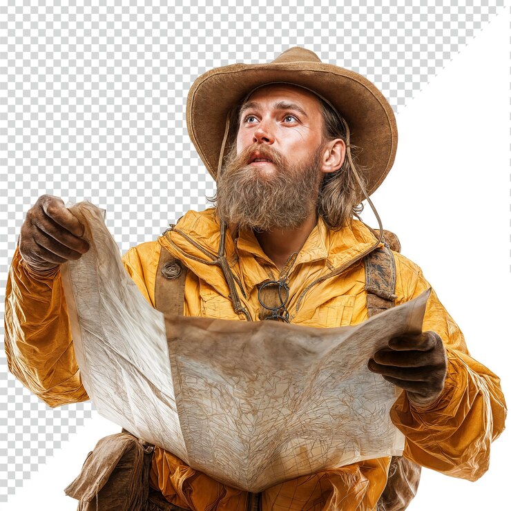 PSD explorer studying a map