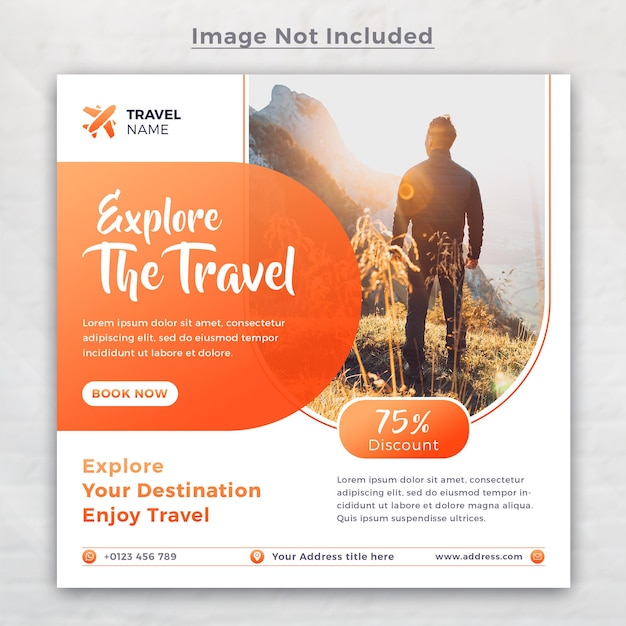 Explorez les médias sociaux et le modèle de bannière des agences de voyages mondiales