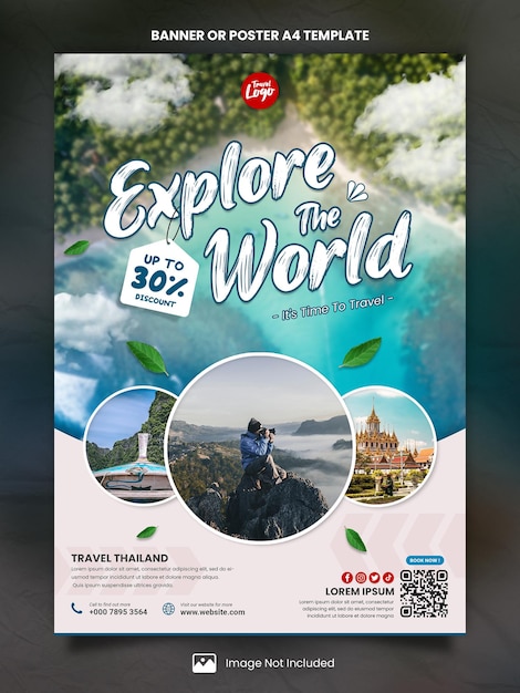 PSD explorez le modèle de brochure de bannière a4 d'affiche mondiale