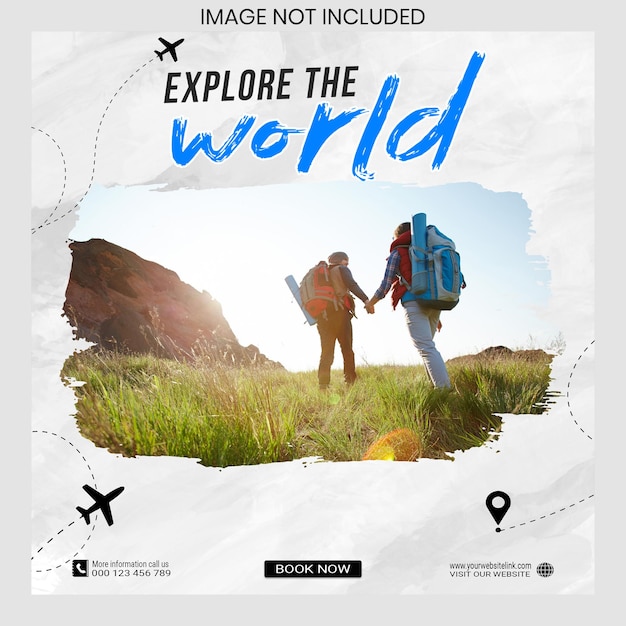 Explorez le monde Modèle de médias sociaux de voyage