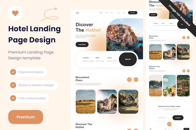 PSD explorez le site web du modèle de conception de page de destination de l'hôtel