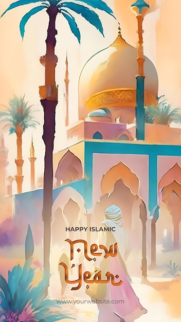 PSD explorez une superbe illustration aquarelle abstraite de la célébration de la nouvelle année islamique