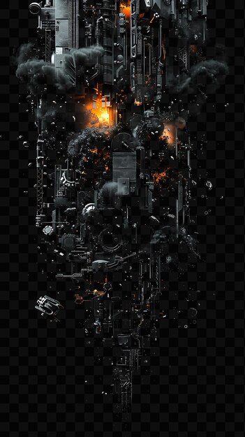 PSD explosão colossal com máquinas industriais de metal fundido um efeito fx film background overlay art