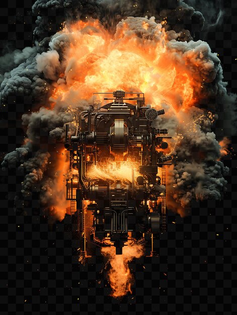 PSD explosão colossal com máquinas industriais de metal fundido um efeito fx film background overlay art