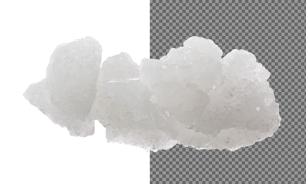 Explosão de açúcar voando em pedra cristal branco Rock Sugar nuvem abstrata flutuando Big Rock salpico de açúcar jogando no ar fundo branco movimento de congelamento de alta velocidade isolado