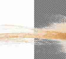 PSD explosão de areia voadora onda de areia dourada explode nuvem de areia abstrata voa espremimento de areia de cor amarela jogando no ar fundo branco movimento de lançamento de foco seletivo isolado desfocado