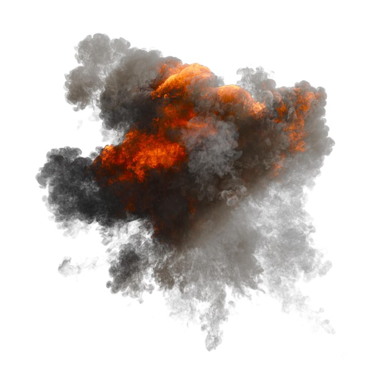 PSD explosión aérea aislada fondo transparente renderizado 3d