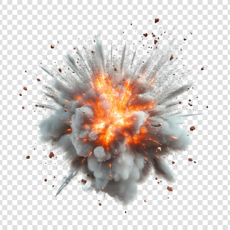 PSD explosión ardiente con humo y escombros poderosa explosión de intensa energía