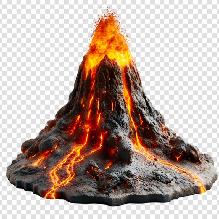 PSD explosión ardiente de roca de lava del volcán en erupción