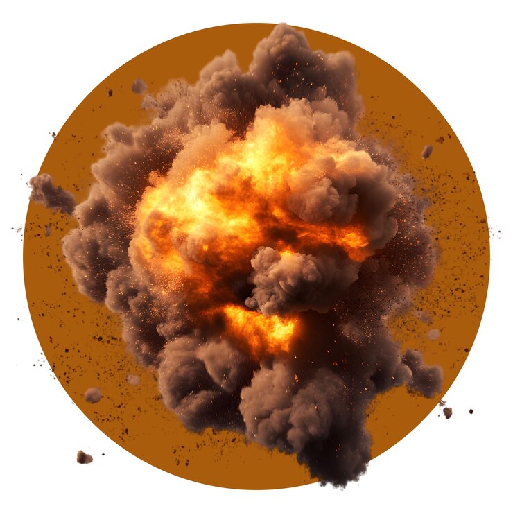 PSD explosión de bomba aislada en fondo transparente explosión ardiente png