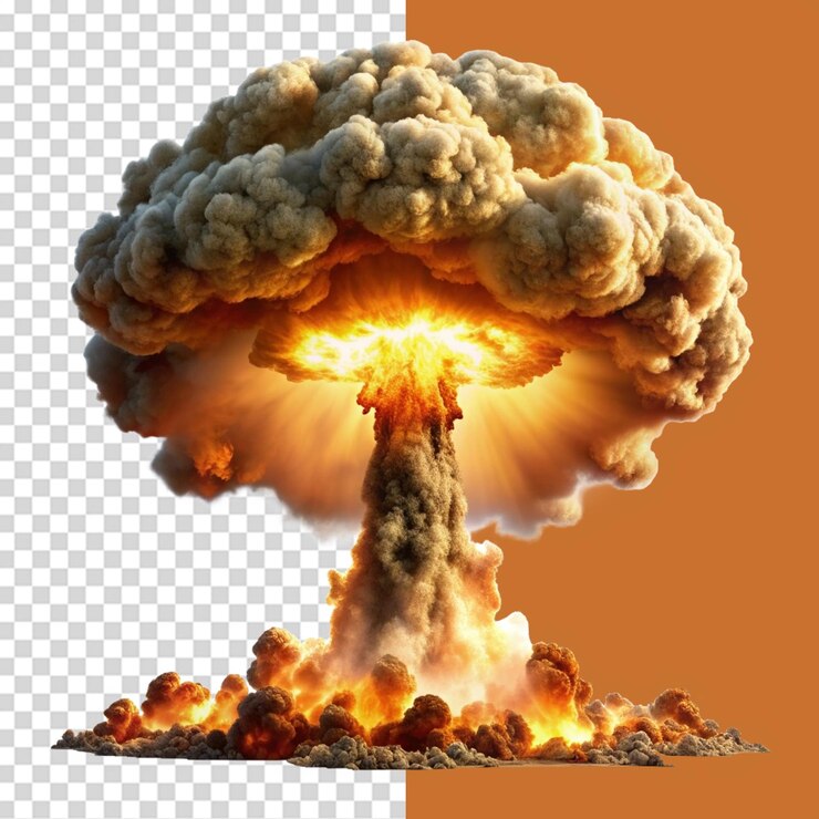 PSD explosión de una bomba atómica aislada en un fondo transparente
