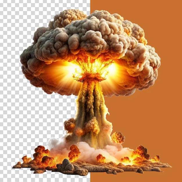 Explosión de una bomba atómica aislada en un fondo transparente