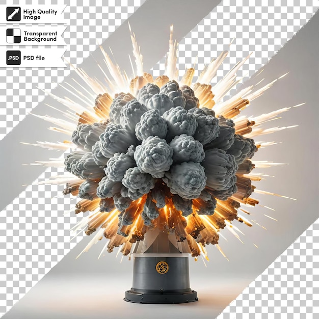 Explosión de la bomba nuclear PSD en fondo transparente con capa de máscara editable