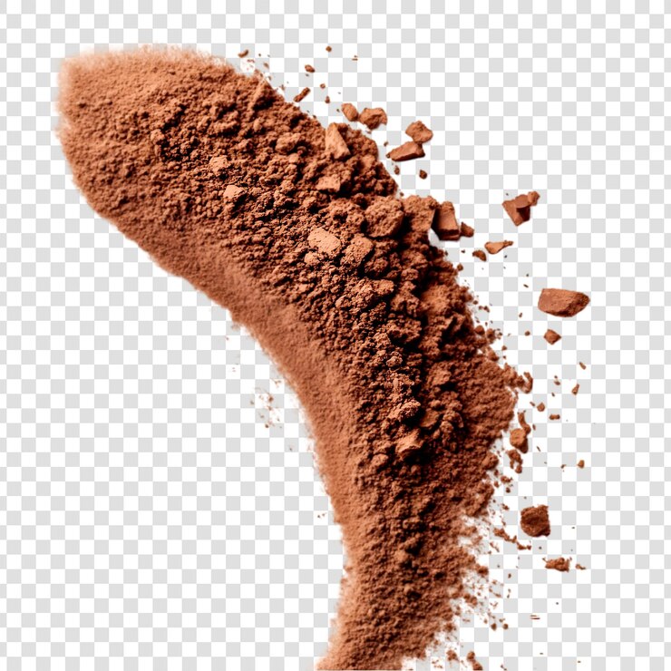 PSD explosión de café y cacao en polvo aislada sobre un fondo transparente