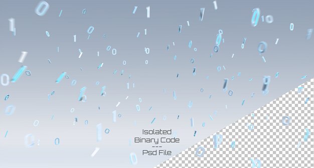 PSD la explosión de un código binario renderizado en 3d con el número uno y cero aislados en gris