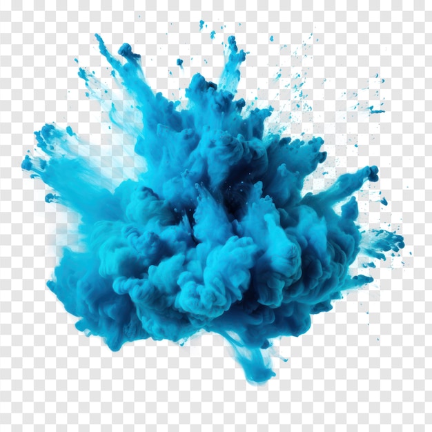 PSD l'explosion du festival de la peinture en poudre de couleur bleu cyan brillant sur un fond transparent psd