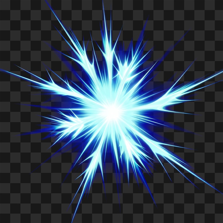 PSD explosión de energía eléctrica azul con rayos de luz aguda en un fondo transparente png