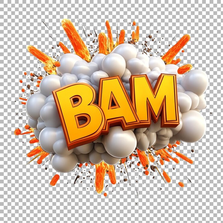 PSD explosión de estilo cómic png con la palabra bam contra un fondo transparente perfecta para agregar una explosión de emoción a sus proyectos creativos