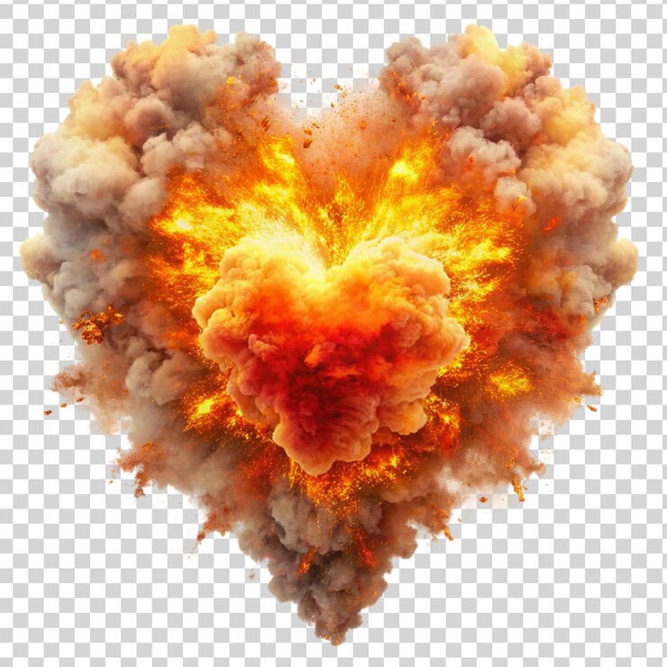 PSD explosión en forma de corazón aislada sobre un fondo transparente