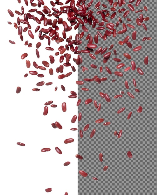 Explosión de frijoles rojos volando frijoles de grano rojo explotan mosca de nube abstracta hermosa semilla completa de frijol salpicado en el aire diseño de objeto de alimento enfoque selectivo congelación disparado fondo blanco aislado
