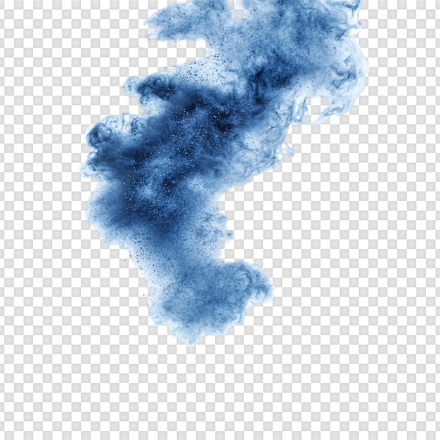 Une explosion de fumée bleue sur un fond transparent