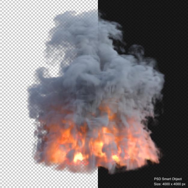 PSD explosion de fumée et de feu rendu 3d isolé
