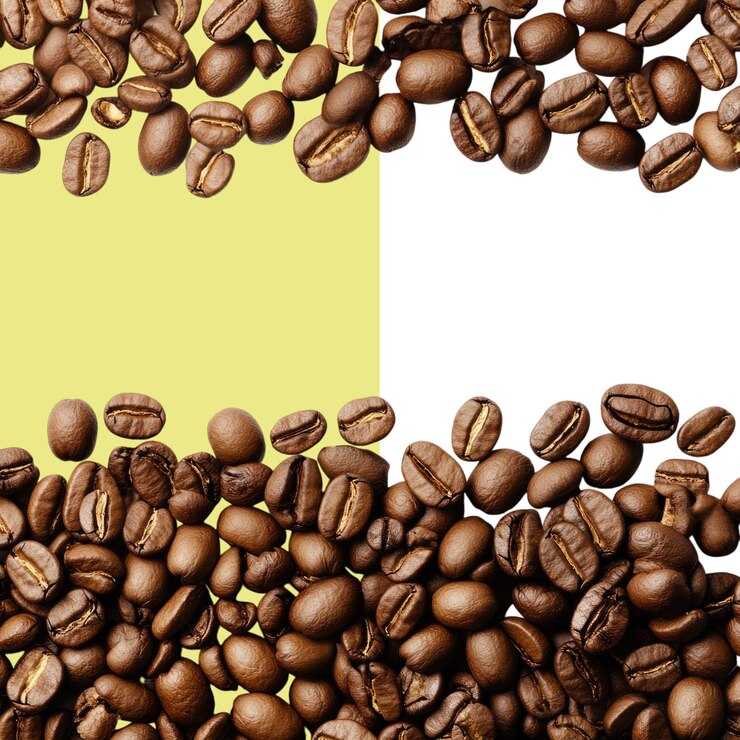 PSD explosión de grano de café en 3d en un fondo blanco con fondo alfa transparente