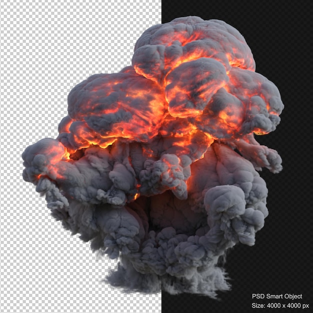 Explosión de humo y fuego render 3d aislado