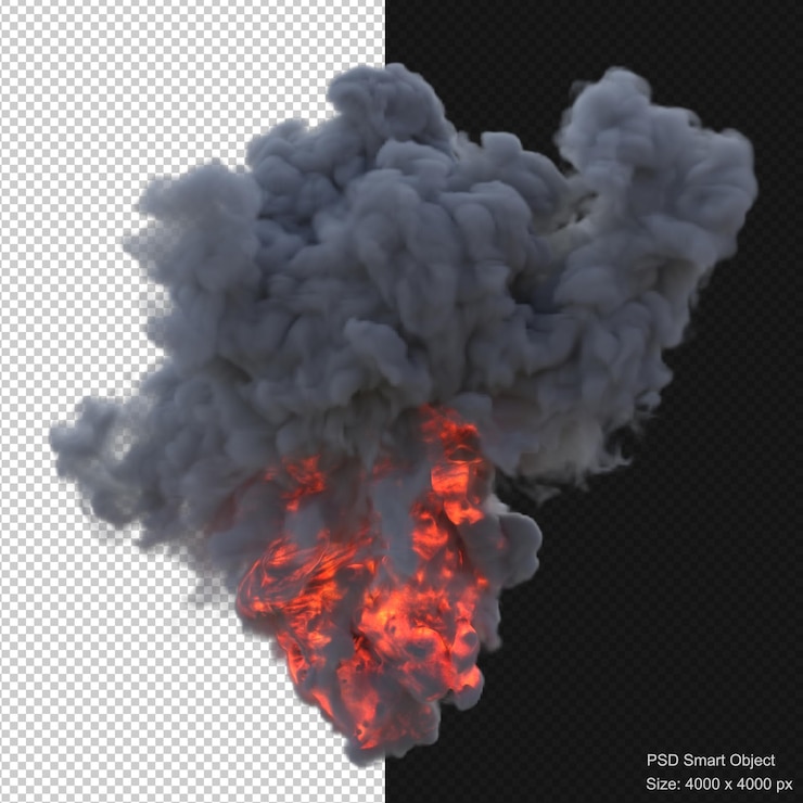 PSD explosión de humo y fuego render 3d aislado