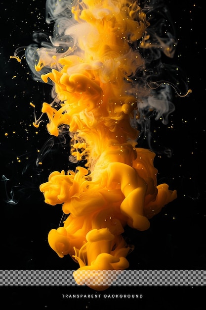 PSD explosión de humo de nube amarilla en fondo transparente