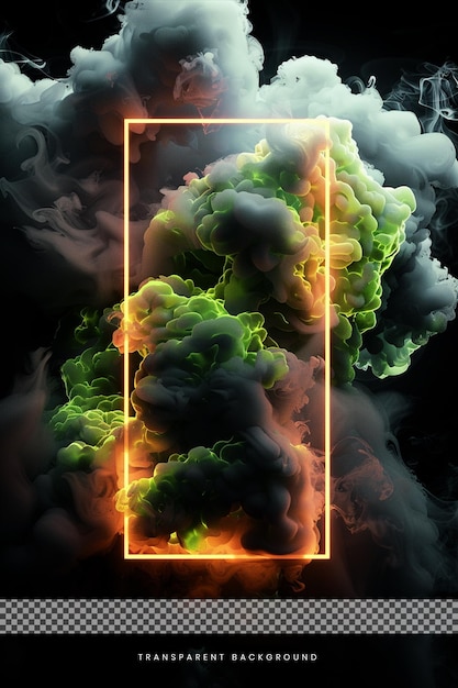 Explosión de humo verde en 3d con fondo negro