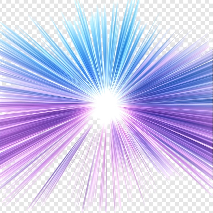 PSD une explosion de lumière bleue et violette isolée sur un fond transparent