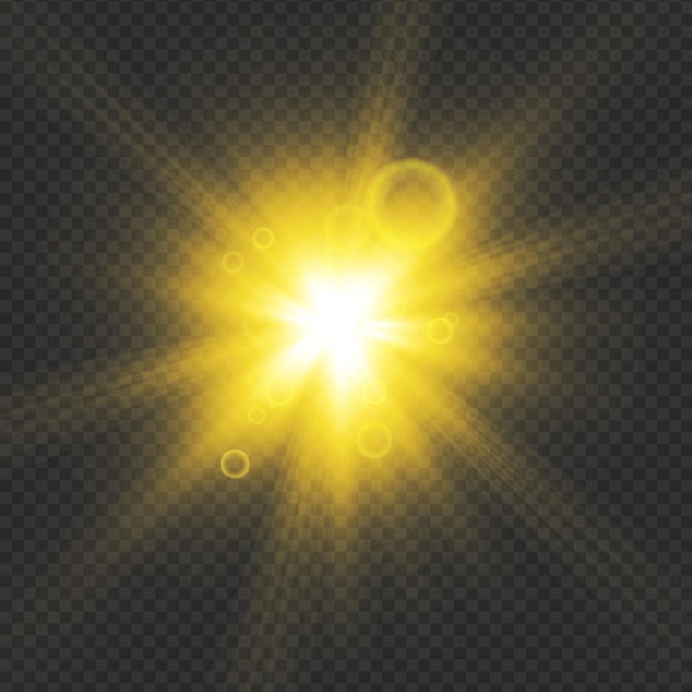Explosión de luz amarilla brillante con Bokeh aislado en un fondo transparente